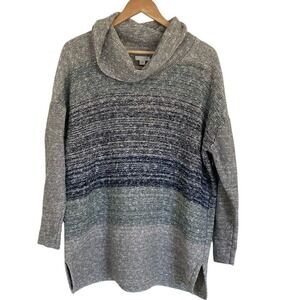 J Jill Womens Cowl Neck Grey Blue Tunic Style Sweater‎ Size L Wool Blend Classic